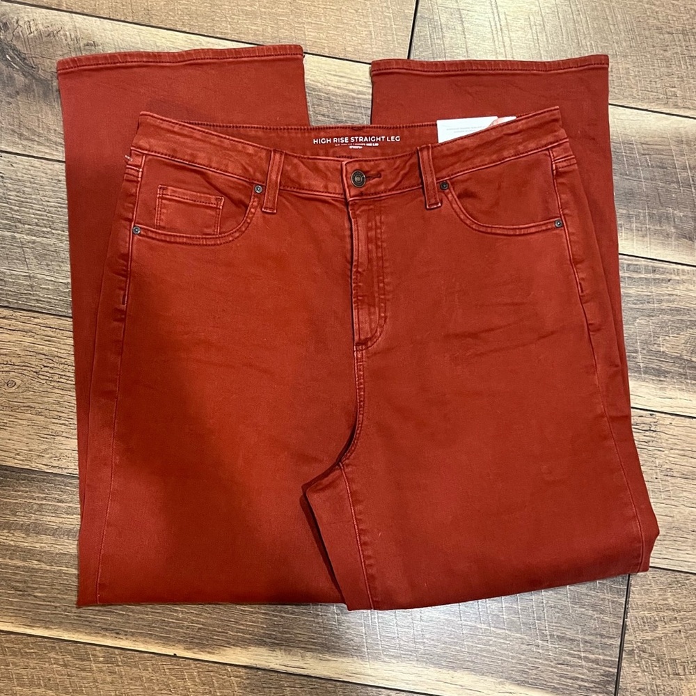 Rust High-Rise Straight Leg Jeans